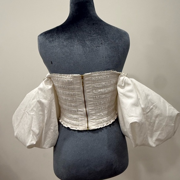 Aje White Off-Shoulder Puff Sleeve Crop Top - Picture 3 of 5
